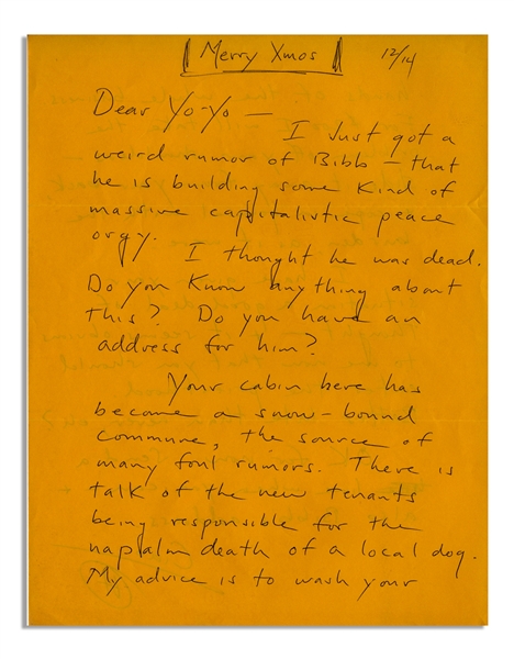 Hunter S. Thompson Autograph Letter Signed -- ''...it seems obvious to me now that you should enter the priesthood...''